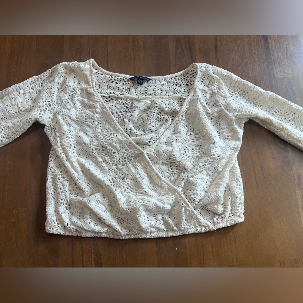 American Eagle Crochet V-neck Top